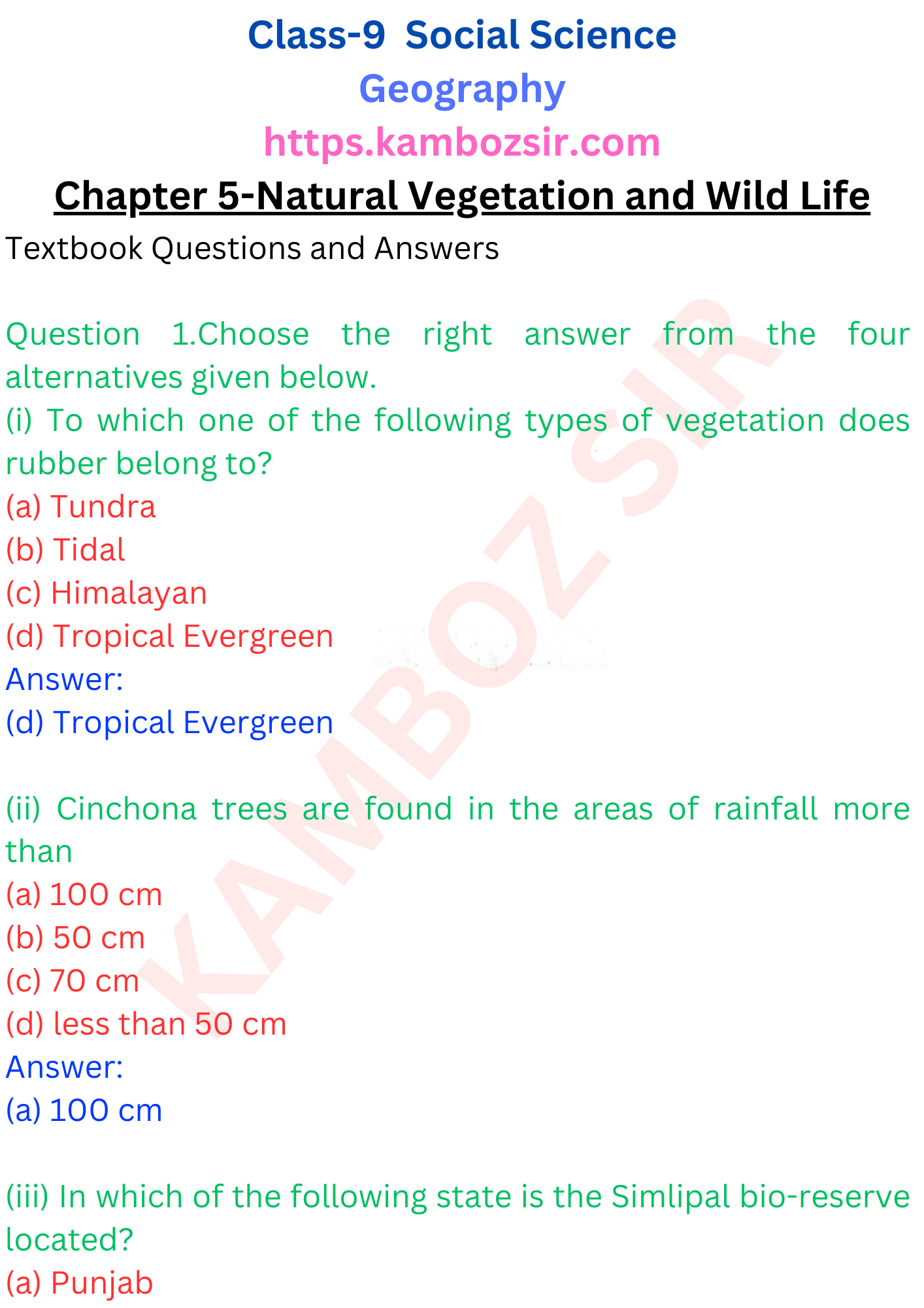 Class Th Geography Chapter Natural Vegetation And Wild Life Solution