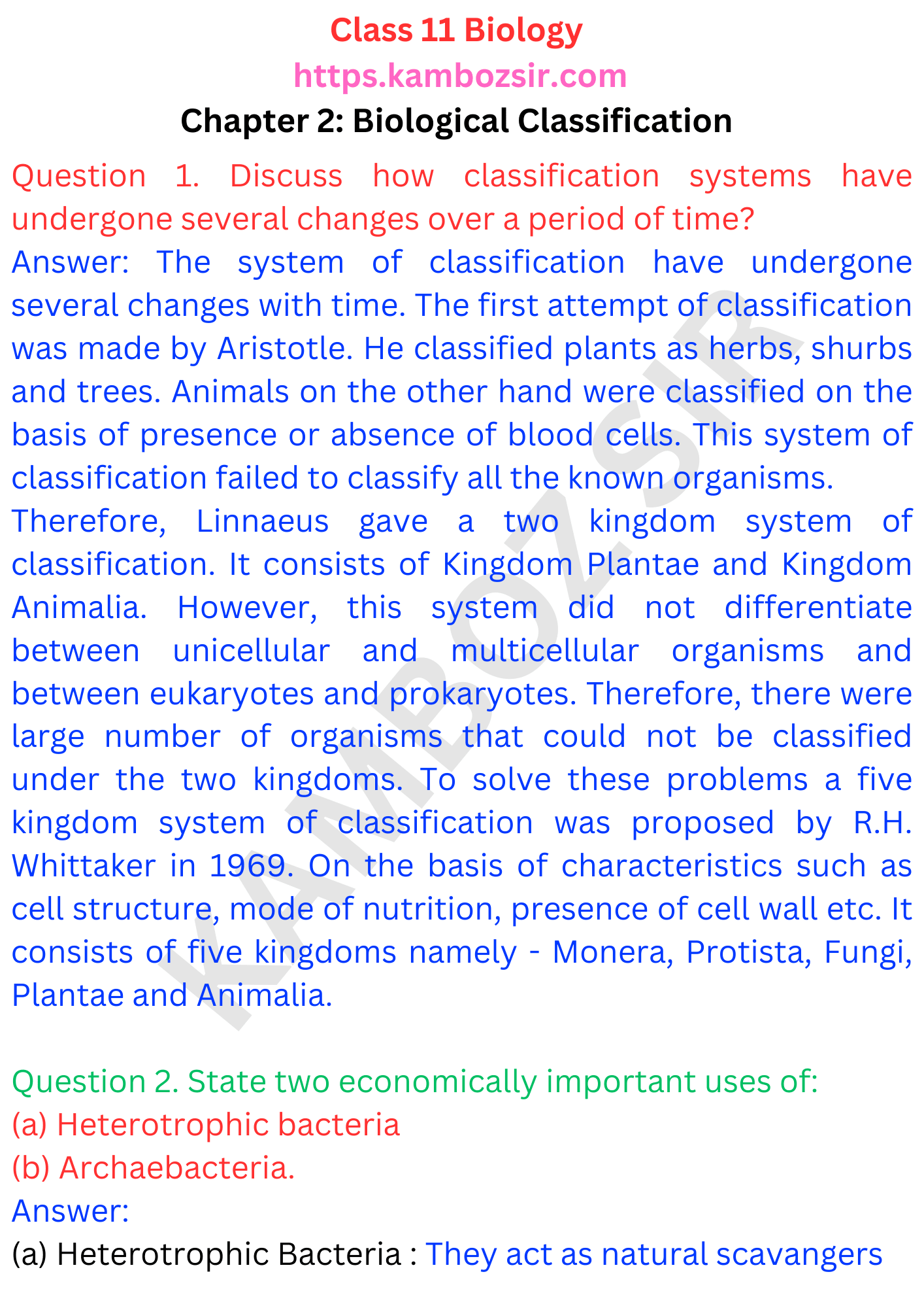 Class Th Biology Chapter Biological Classification Solution