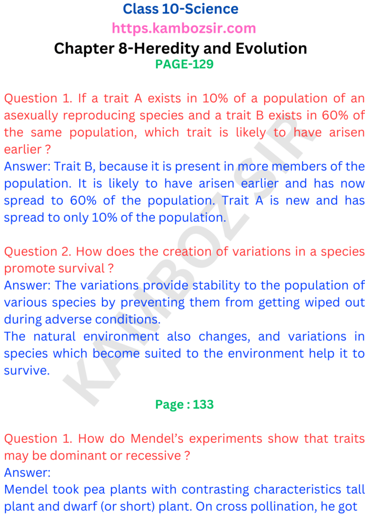 Class 10 Chapter 8-Heredity and Evolution Solution