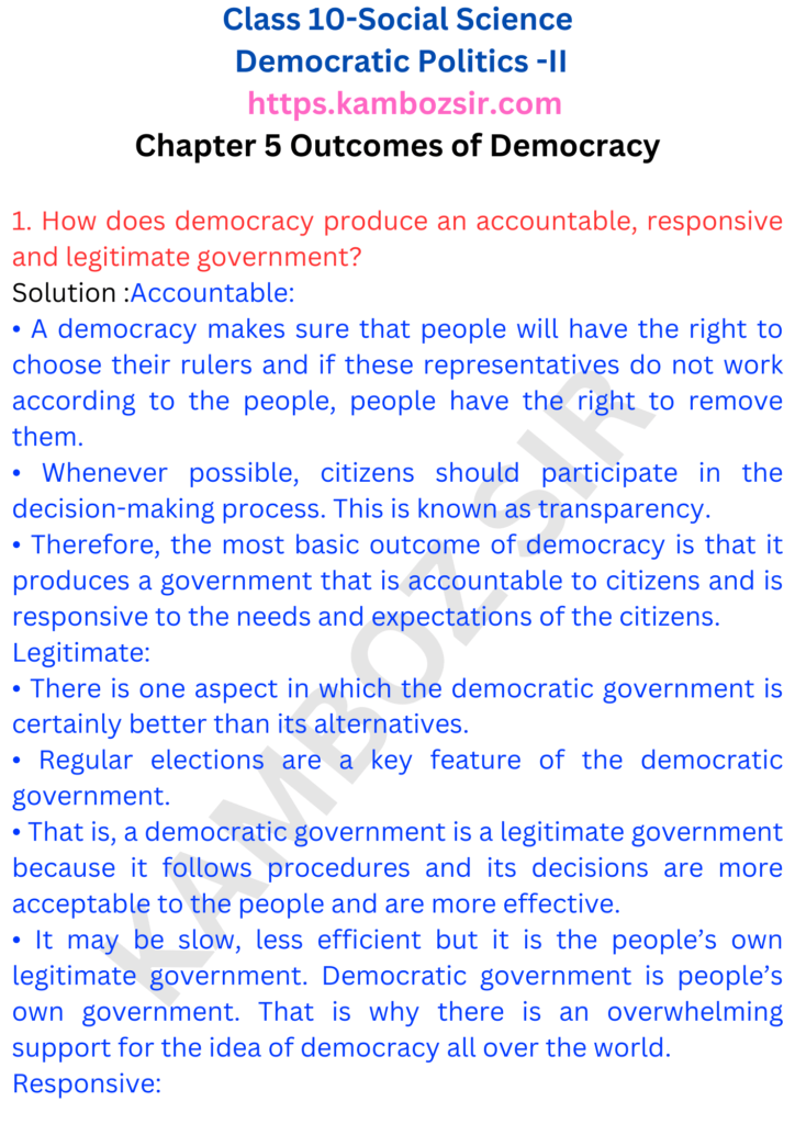 Class 10 Social Science Chapter 5-Outcomes of Democracy Solution