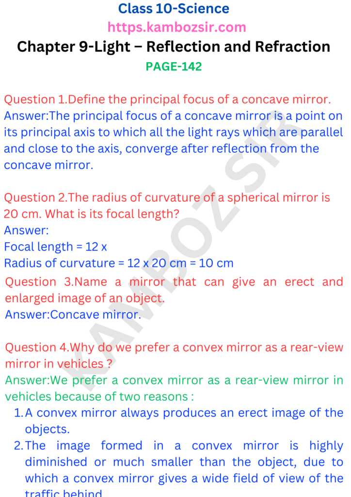 Class 10 Chapter 9-Light – Reflection and Refraction Solution