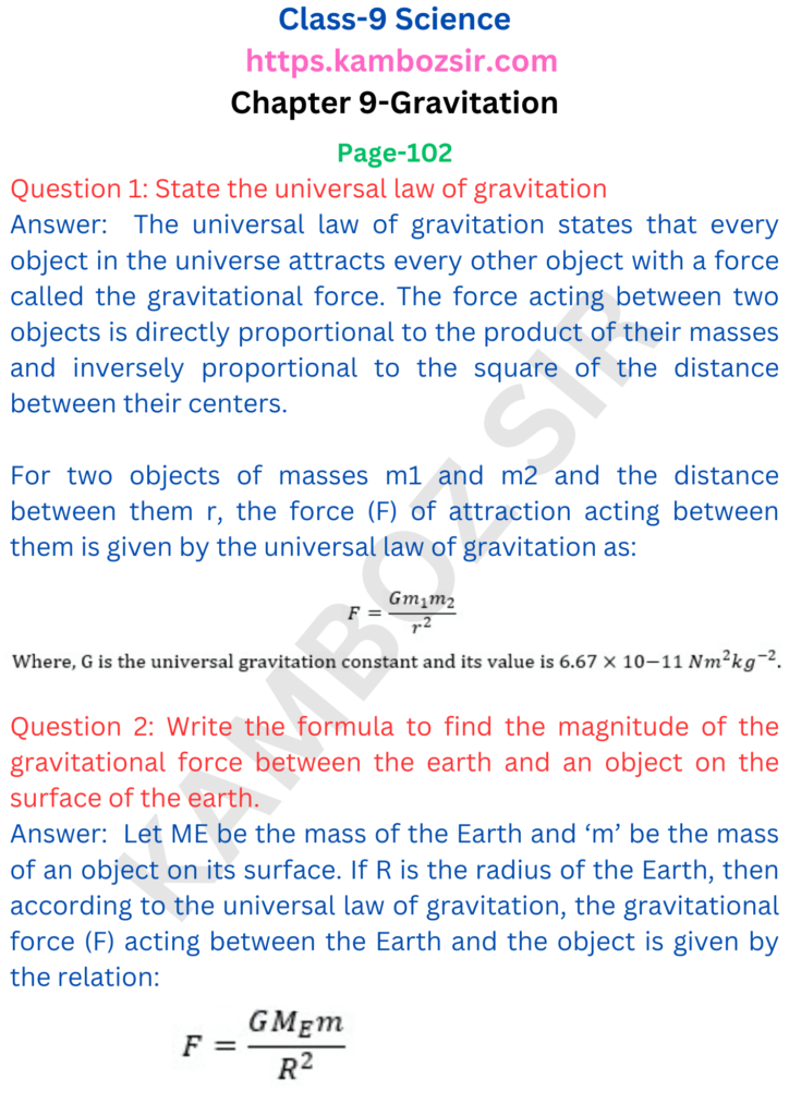 Class 9th Science Chapter 9-Gravitation Solution