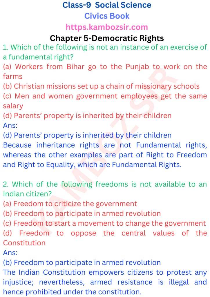 Class 9th Civics Chapter 5-Democratic Rights Solution