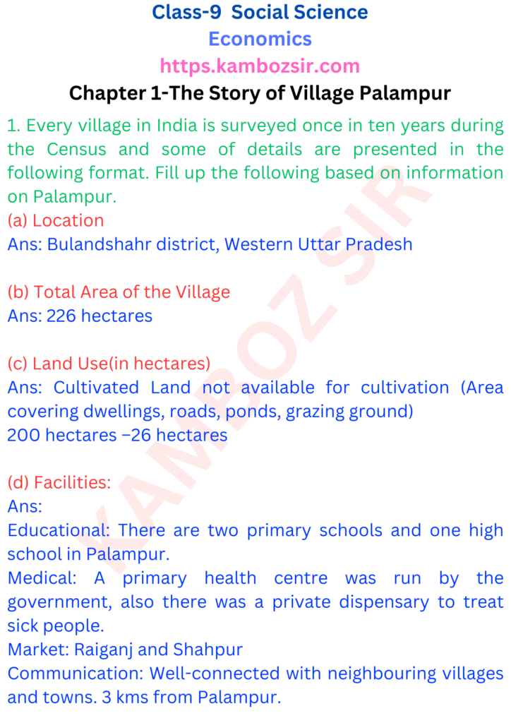 Class 9th Economics Chapter 1-The Story of Village Palampur Solution