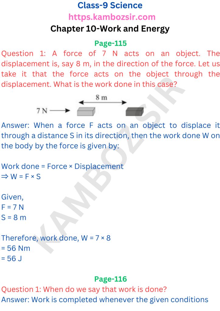 Class 9th Science Chapter 10-Work and Energy Solution