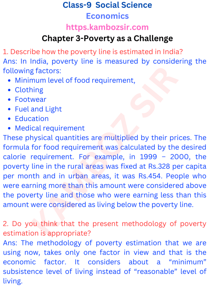 Class 9th Economics Chapter 3-Poverty as a Challenge Solution