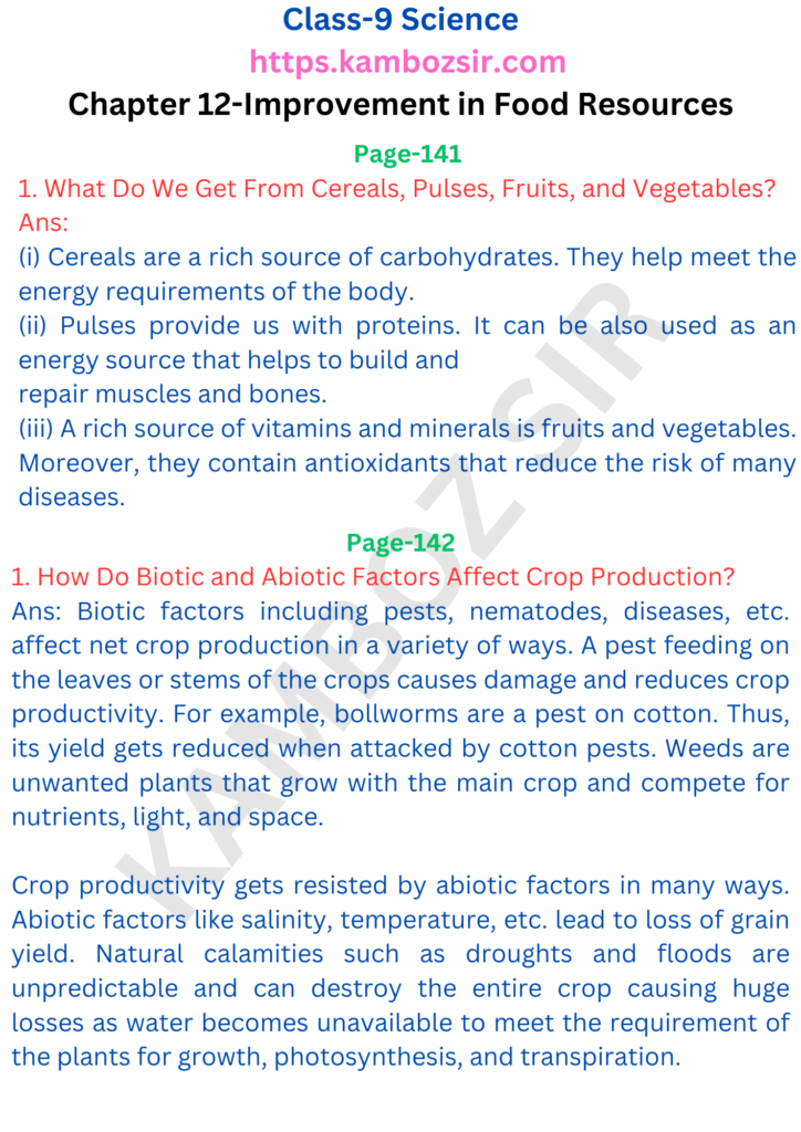 Class 9th Science Chapter 12-Improvement in Food Resources Solution