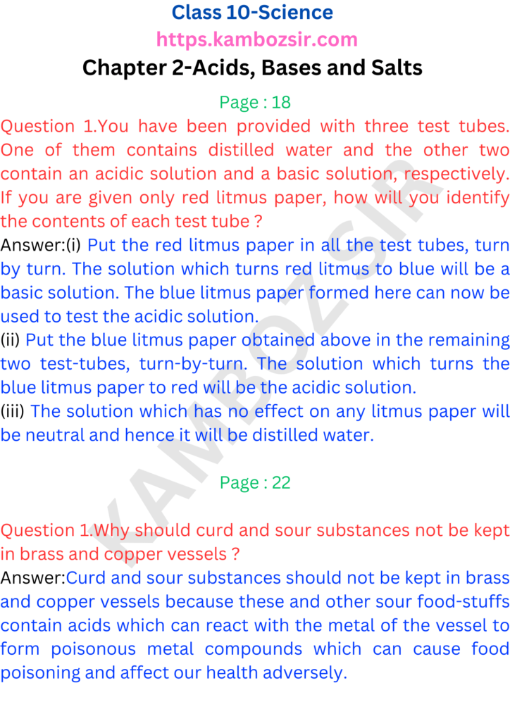 Class 10 Chapter 2-Acids,Bases and Salts Solution