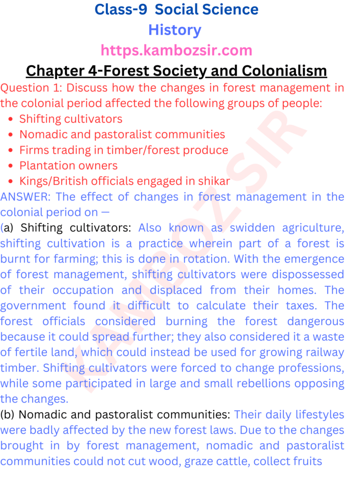 Class 9th History Chapter 4-Forest Society and Colonialism Solution