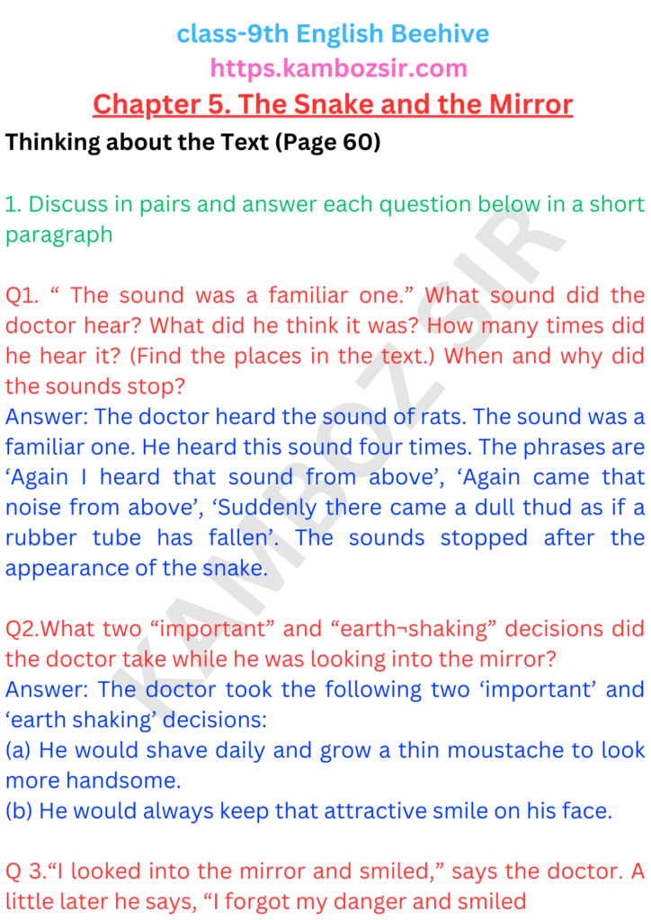 Class 9th Beehive Chapter 5 The Snake and the Mirror Solution