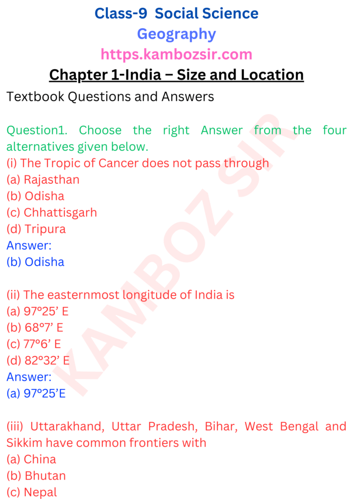 Class 9th Geography Chapter 1-India – Size and Location Solution