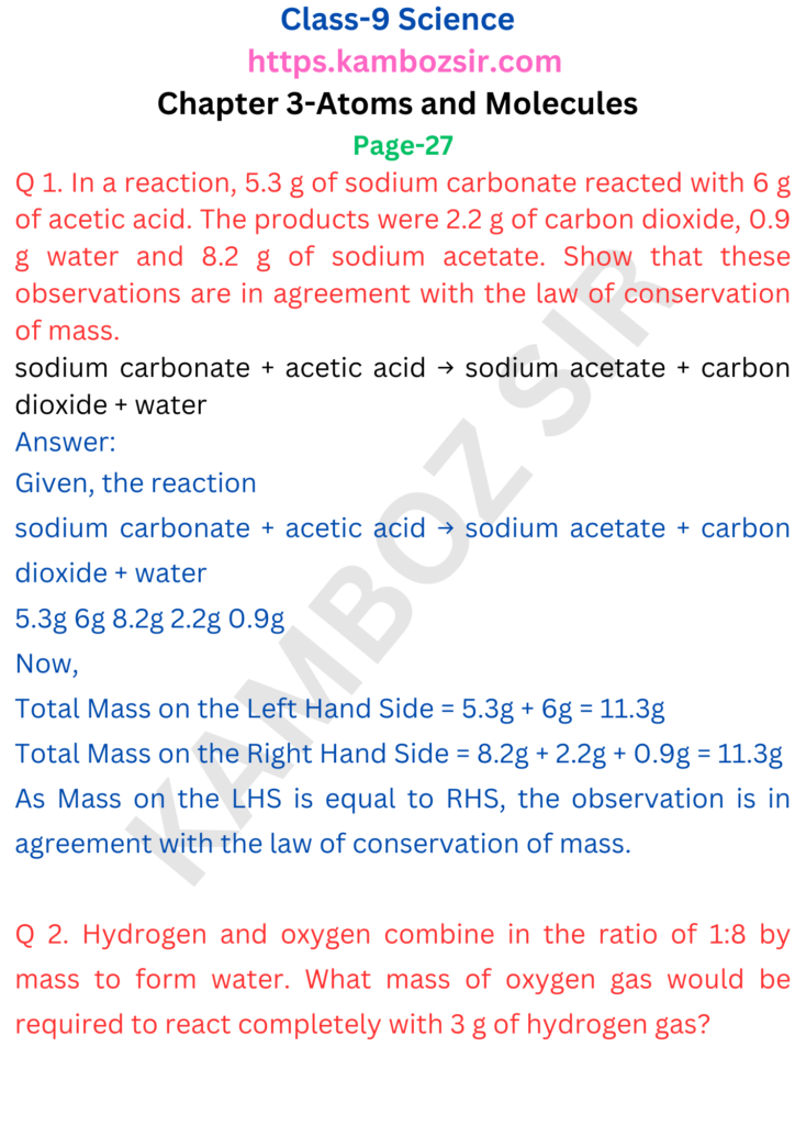 Class 9th Science Chapter 3-Atoms and Molecules Solution