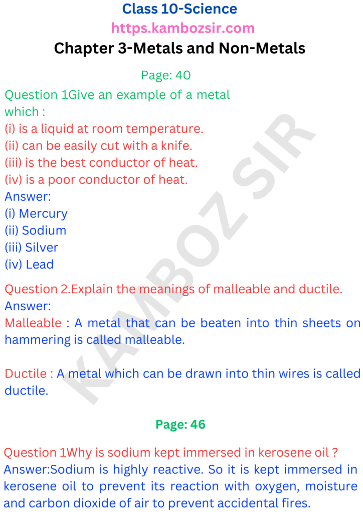 Class 10 Chapter 3-Metals and Non-Metals Solution