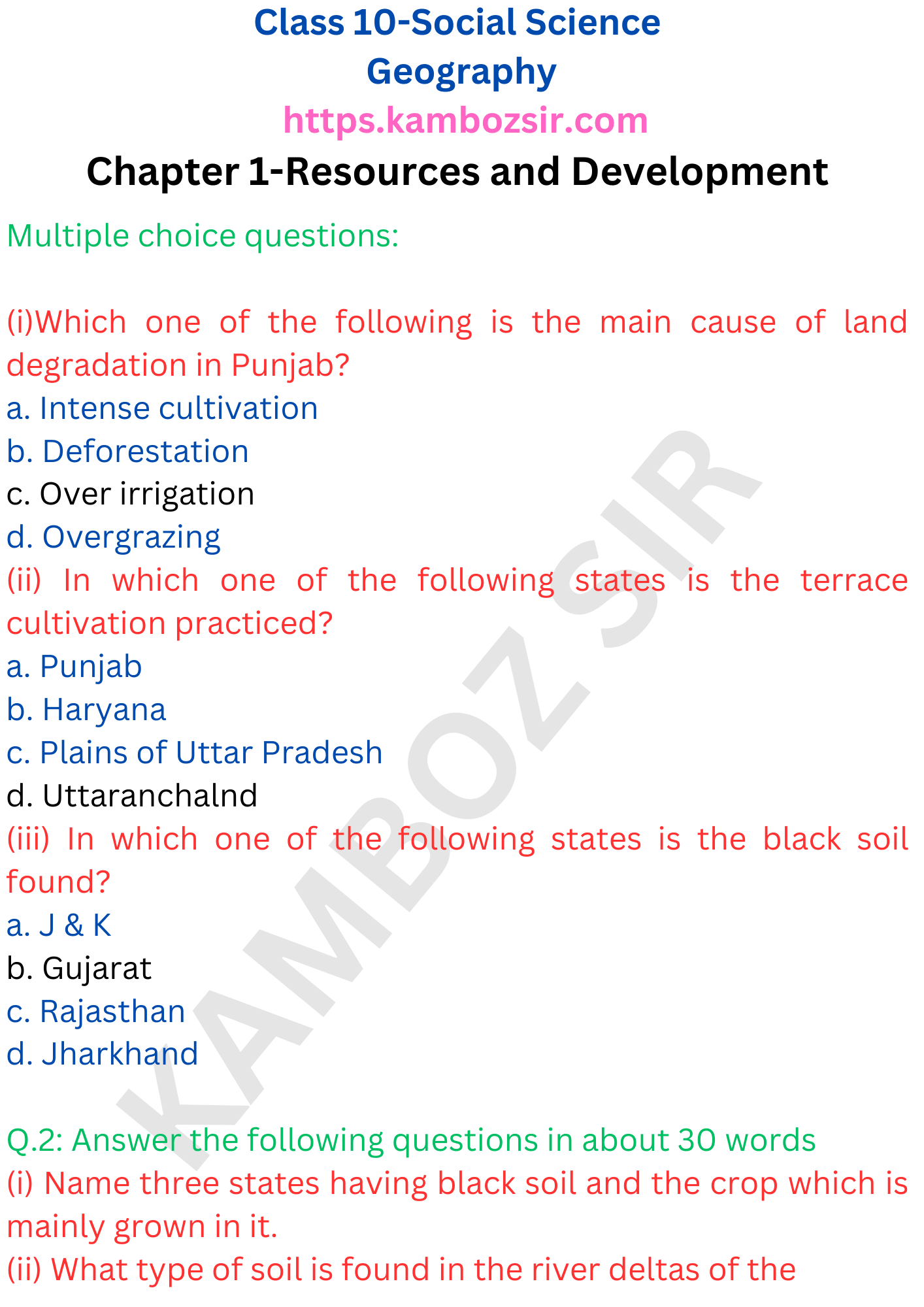 Class 10 Social Science Chapter 1-Resources And Development Solution ...