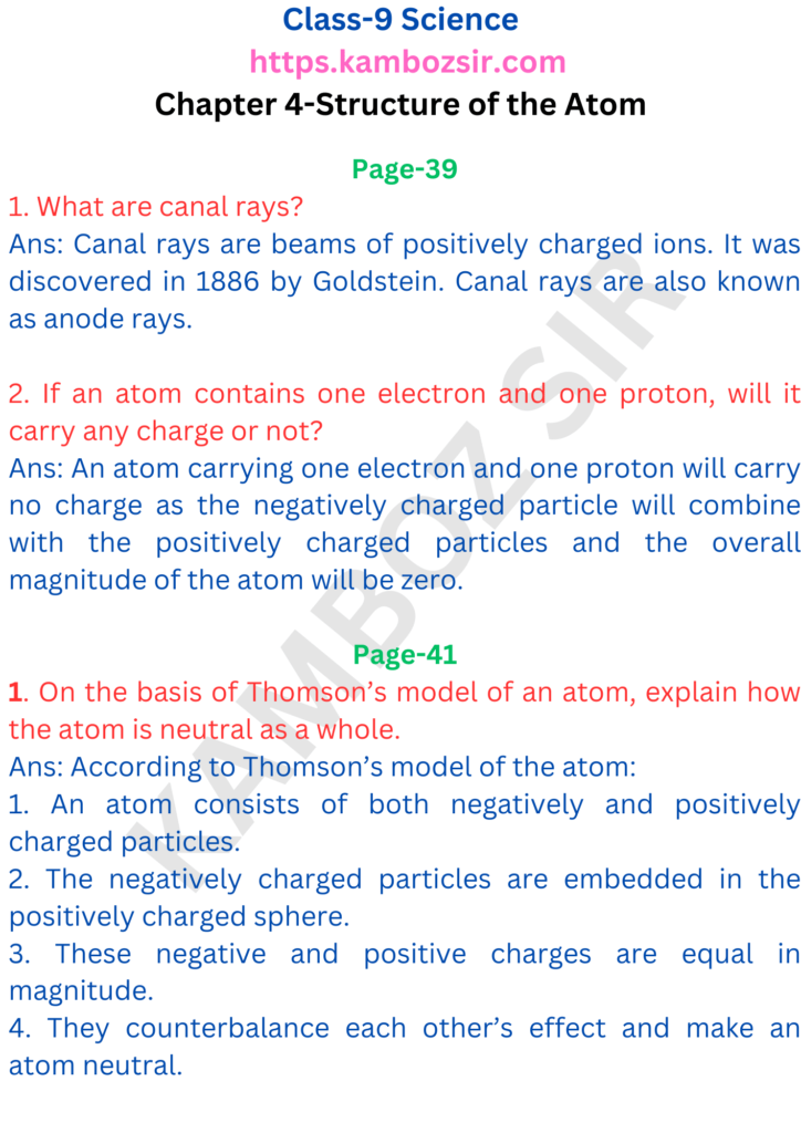 Class 9th Science Chapter 4-Structure of the Atom Solution