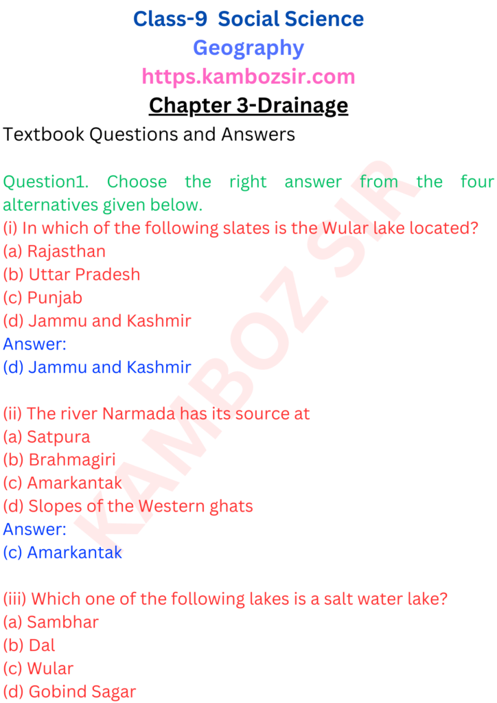 Class 9th Geography Chapter 3-Drainage Solution