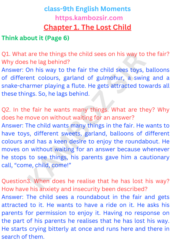 Class 9th Moments Chapter 1 The Lost Child Solution