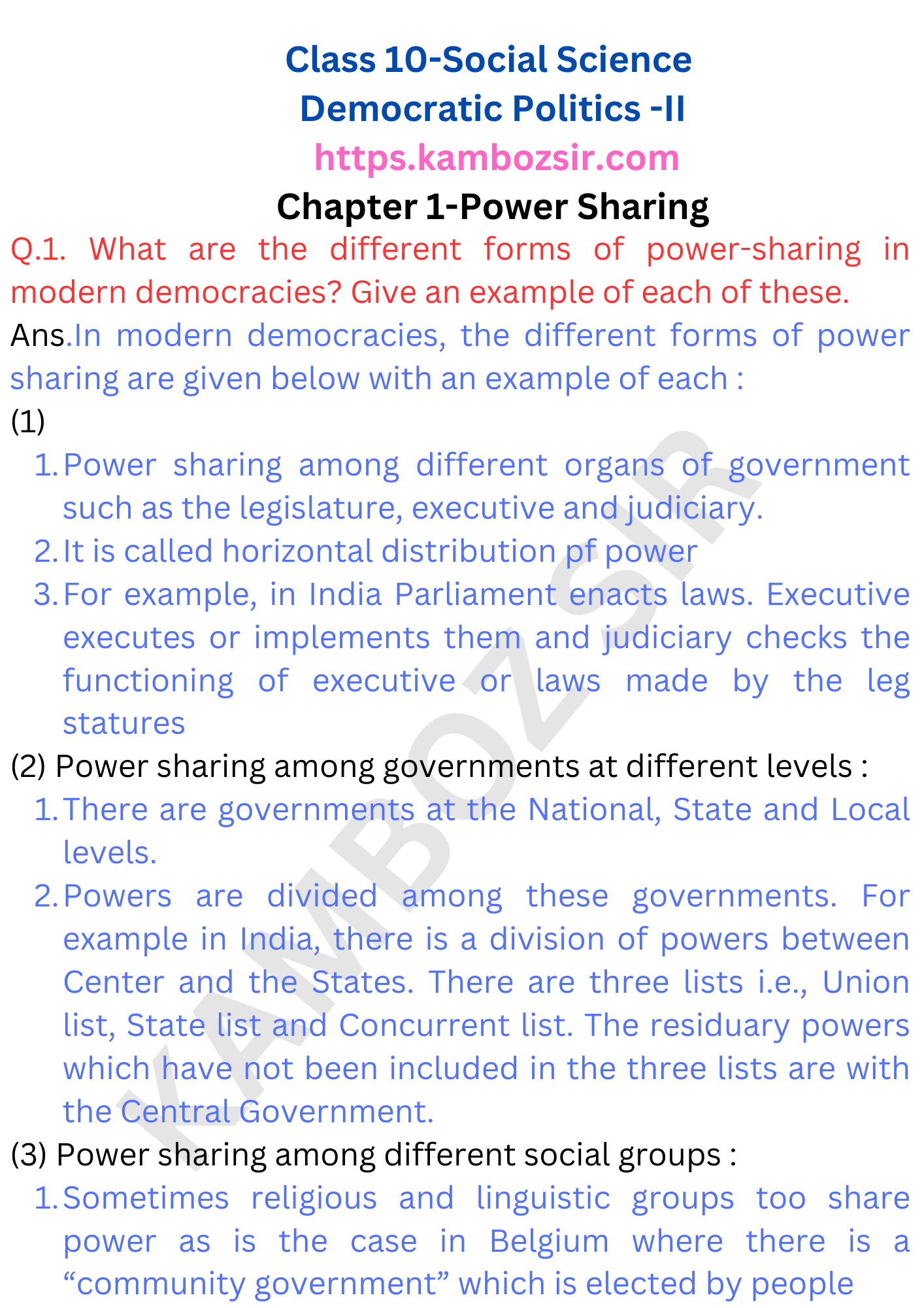 case study of power sharing class 10