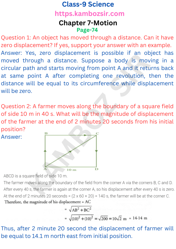 Class 9th Science Chapter 7-Motion Solution