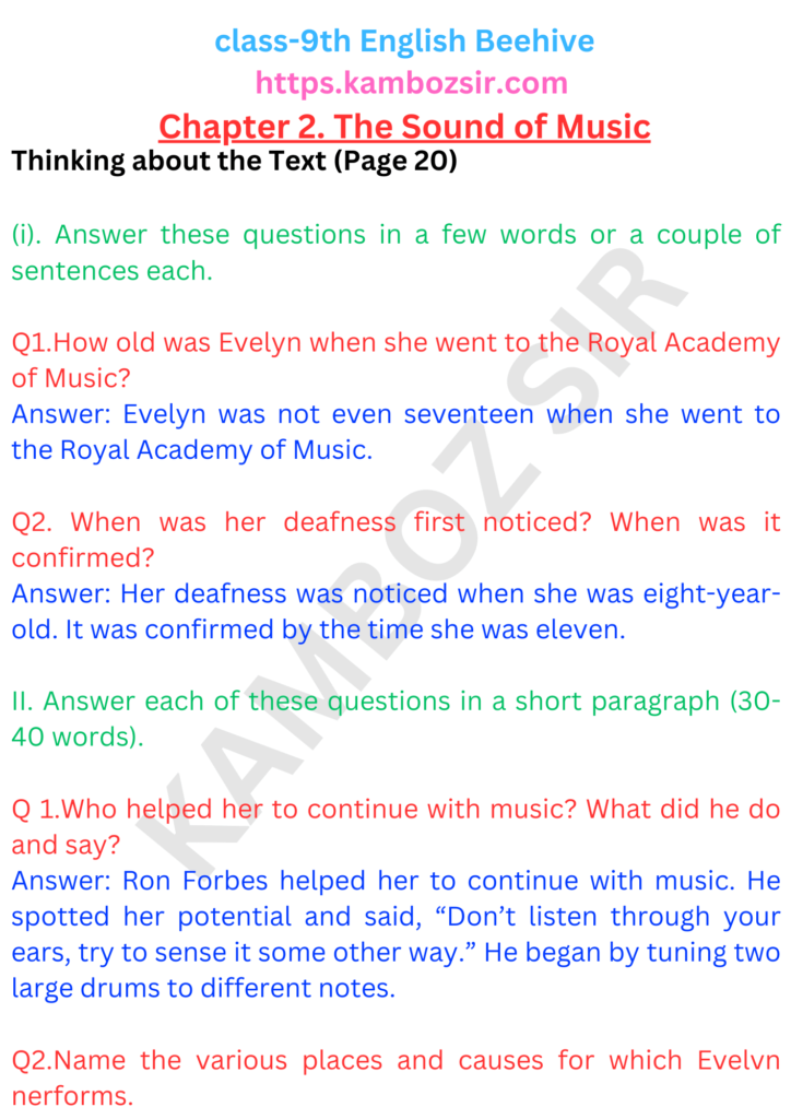 Class 9th Beehive Chapter 2 The Sound of Music Solution