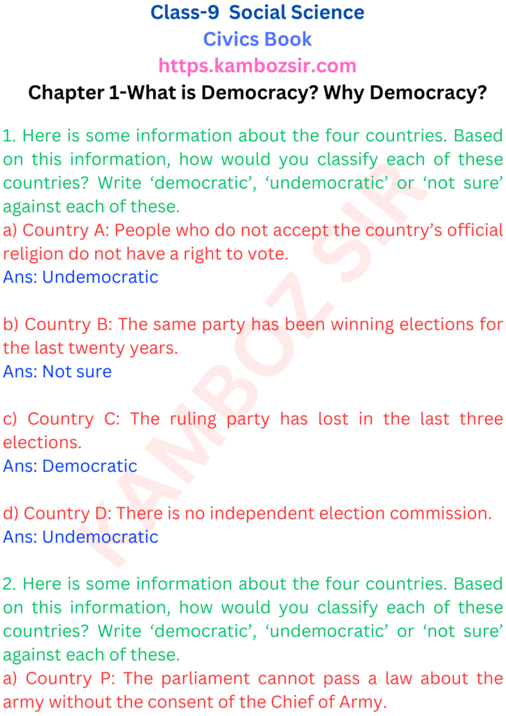 Class 9th Civics Chapter 1-What is Democracy Why Democracy Solution