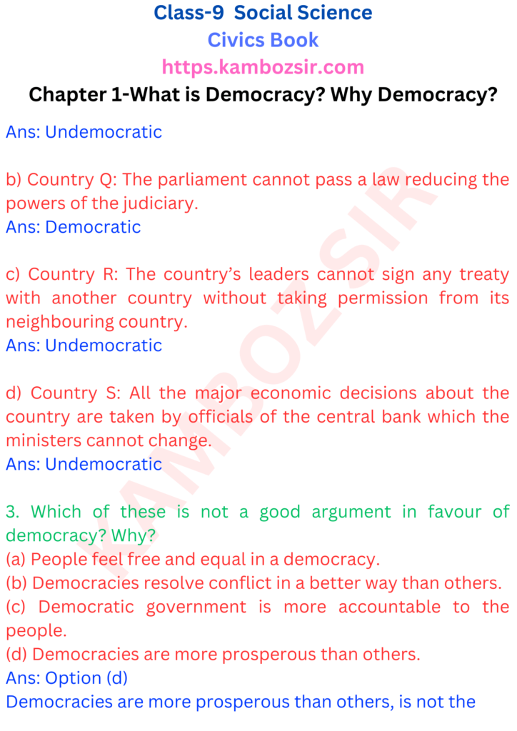 assignment on democracy class 9