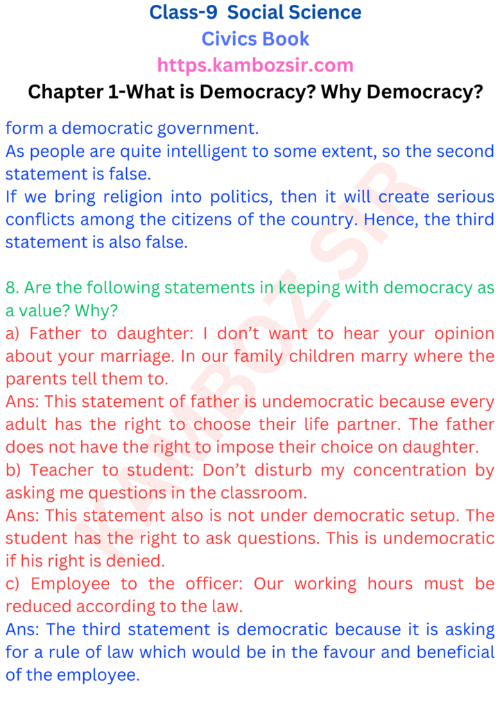 essay on democracy for 9th class