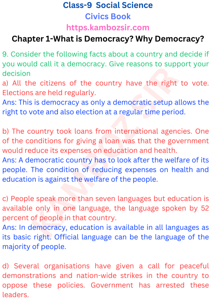 Class 9th Civics Chapter 1-What Is Democracy Why Democracy Solution ...