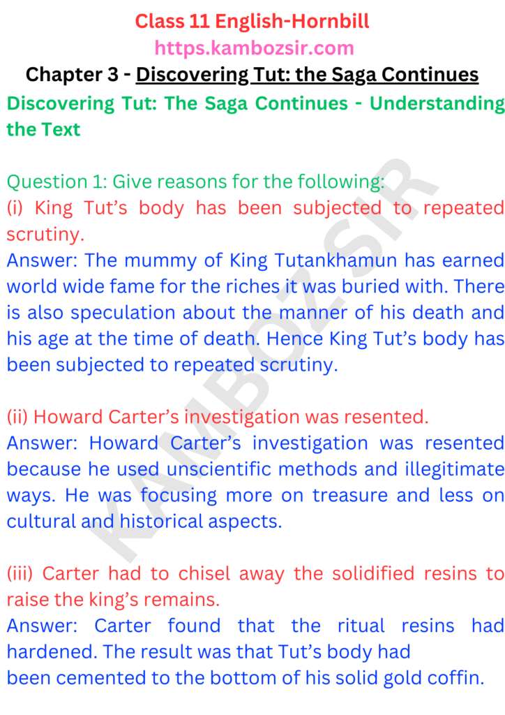 Class 11th English Chapter 3 Chapter 3 - Discovering Tut: the Saga Continues Solution