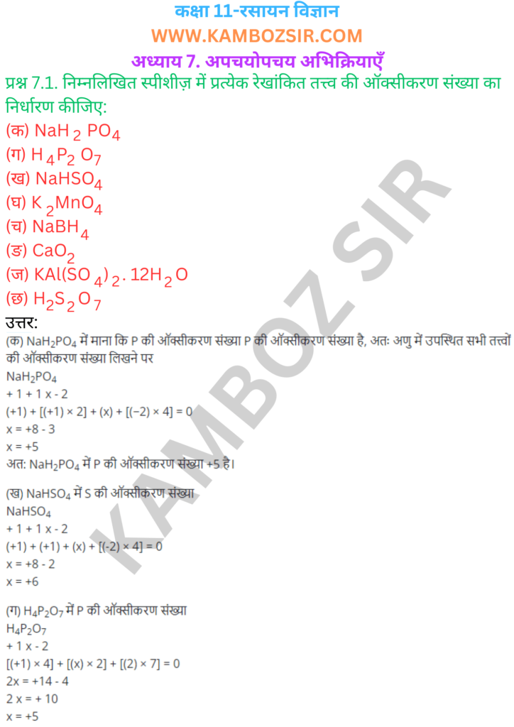 कक्षा 11-रसायन विज्ञान अध्याय 7. अपचयोपचय अभिक्रियाएँ का समाधान