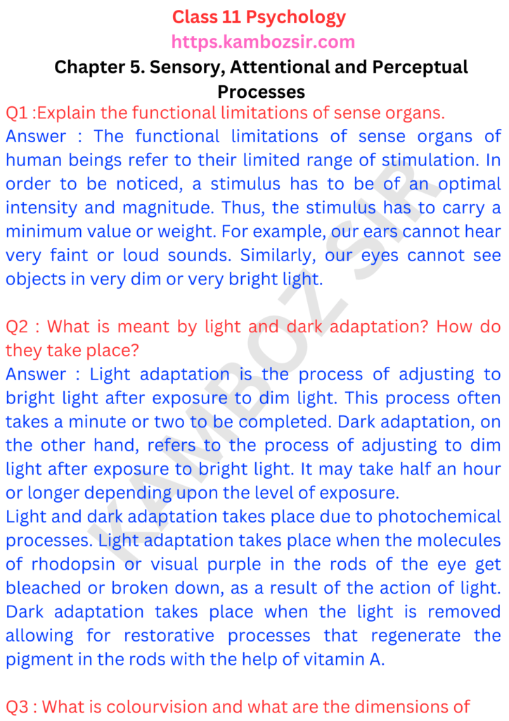 Class 11 Psychology Chapter 5. Sensory Attentional and Perceptual Processes Solution