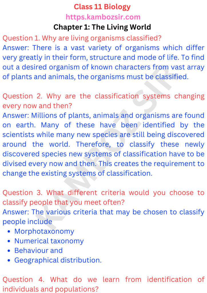 Class 11th Biology Chapter 1 The Living World Solution
