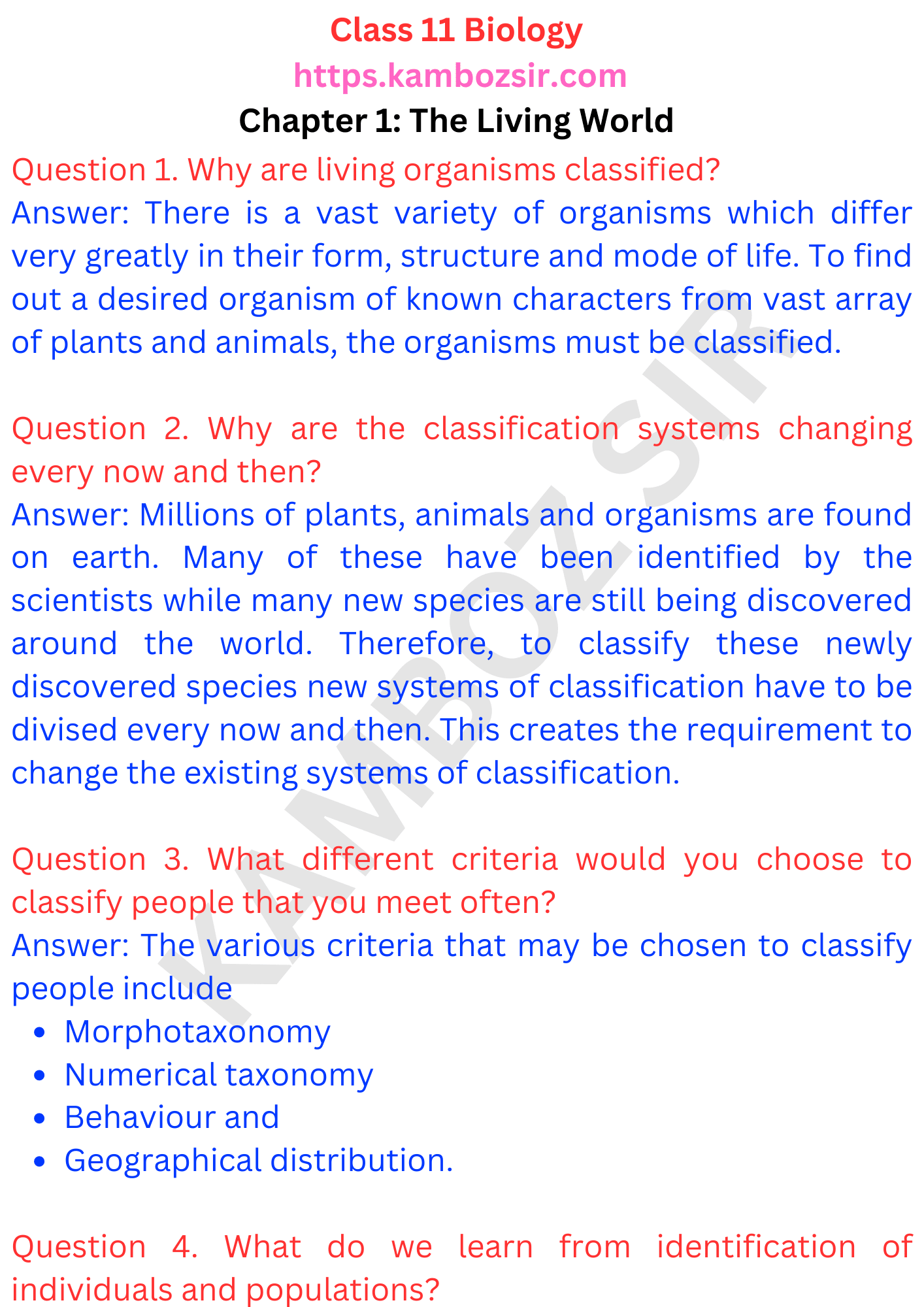 Class 11th Biology Chapter 1 The Living World Solution Kamboz Sir 1169