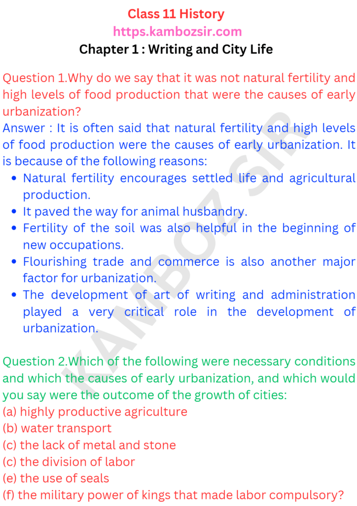 Class 11th History Chapter 1 Writing and City Life Solution
