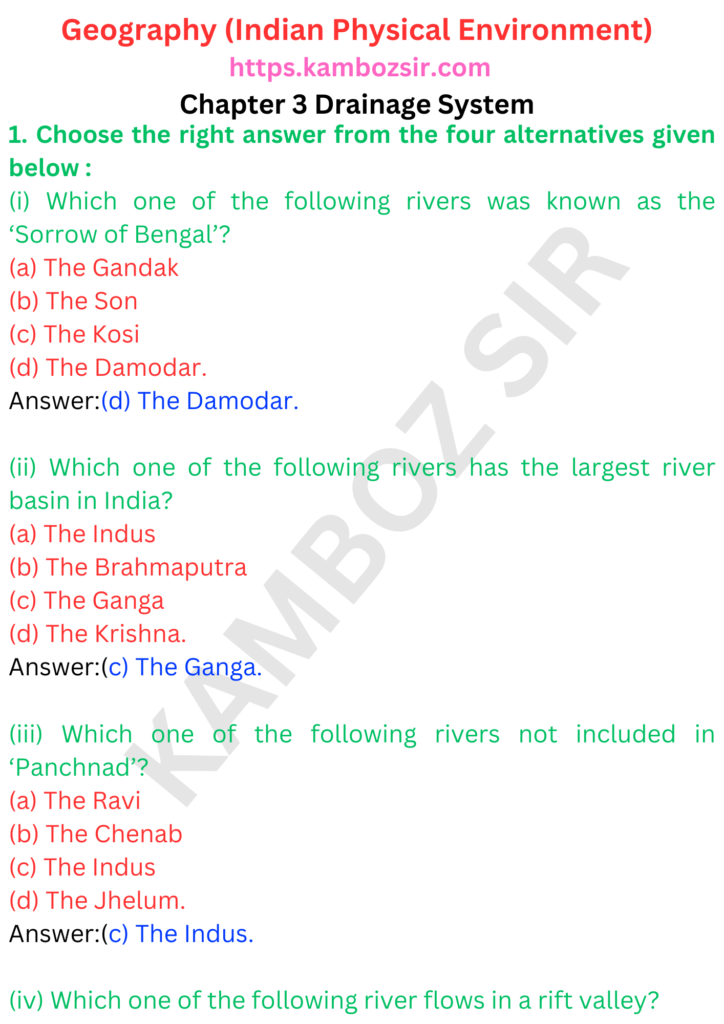 Class 11 Geography Chapter 3 Drainage System Solution