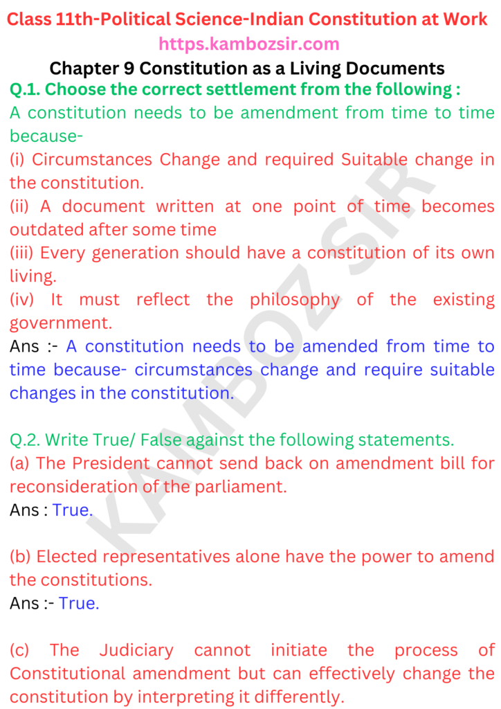 Class 11th Political Science Chapter 9 Constitution as a Living Documents Solution