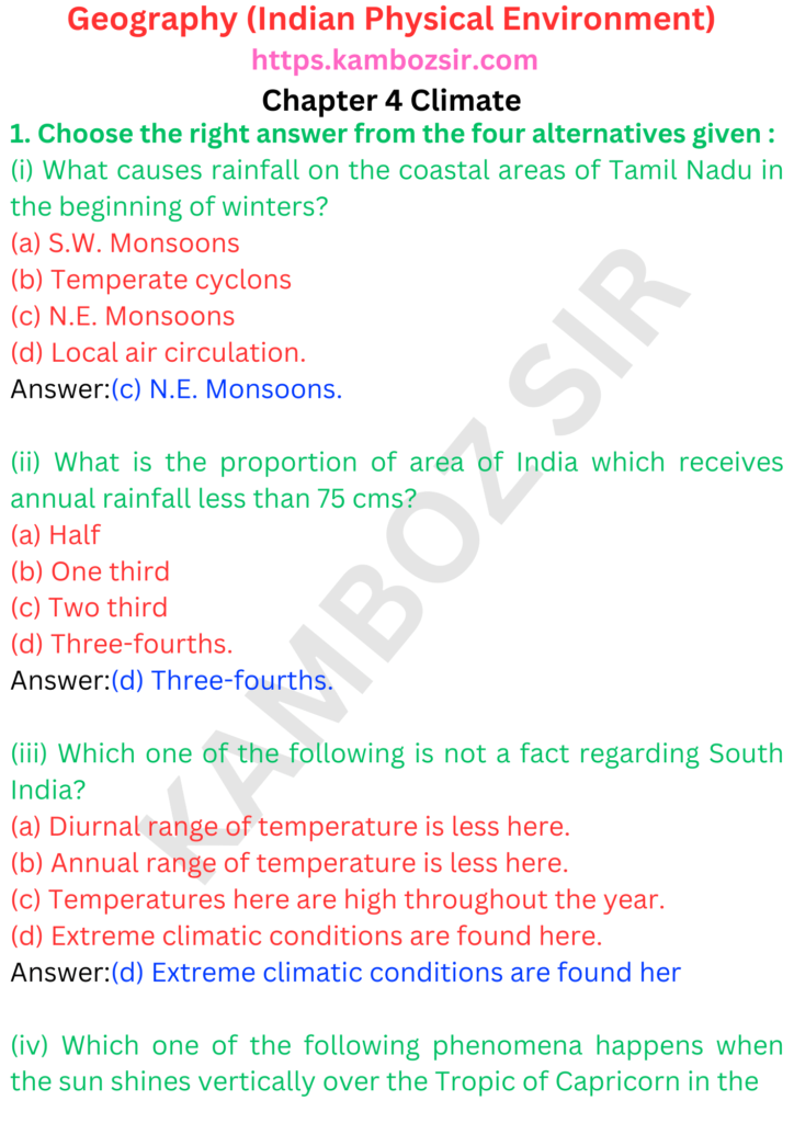 Class 11 Geography Chapter 4 Climate Solution