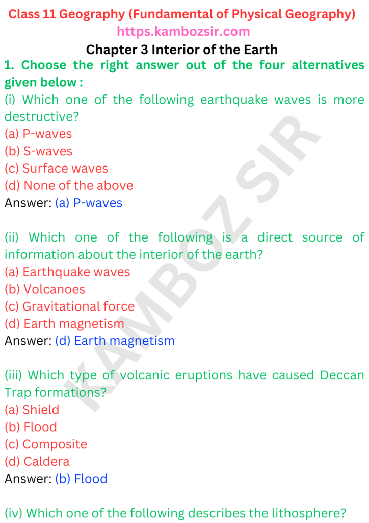 Class 11 Geography Chapter 3 Interior of the Earth Solution