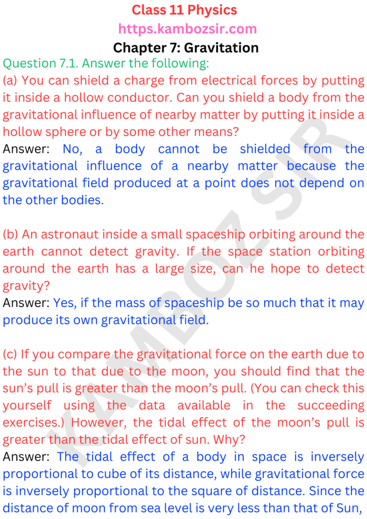 Class 11th Physics Chapter 7: Gravitation Solution