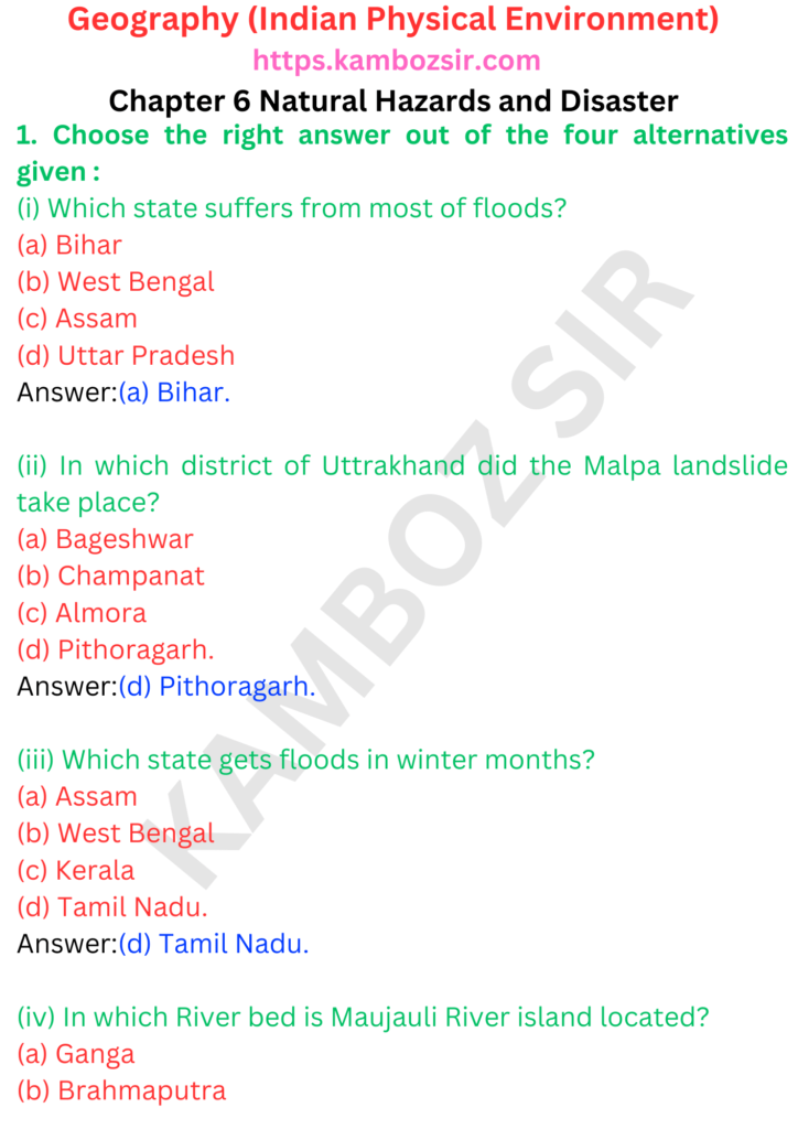 Class 11 Geography Chapter 6 Natural Hazards and Disaster Solution