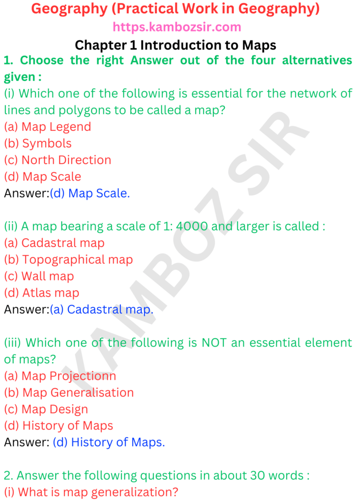 Class 11 Geography Chapter 1 Introduction to Maps Solution