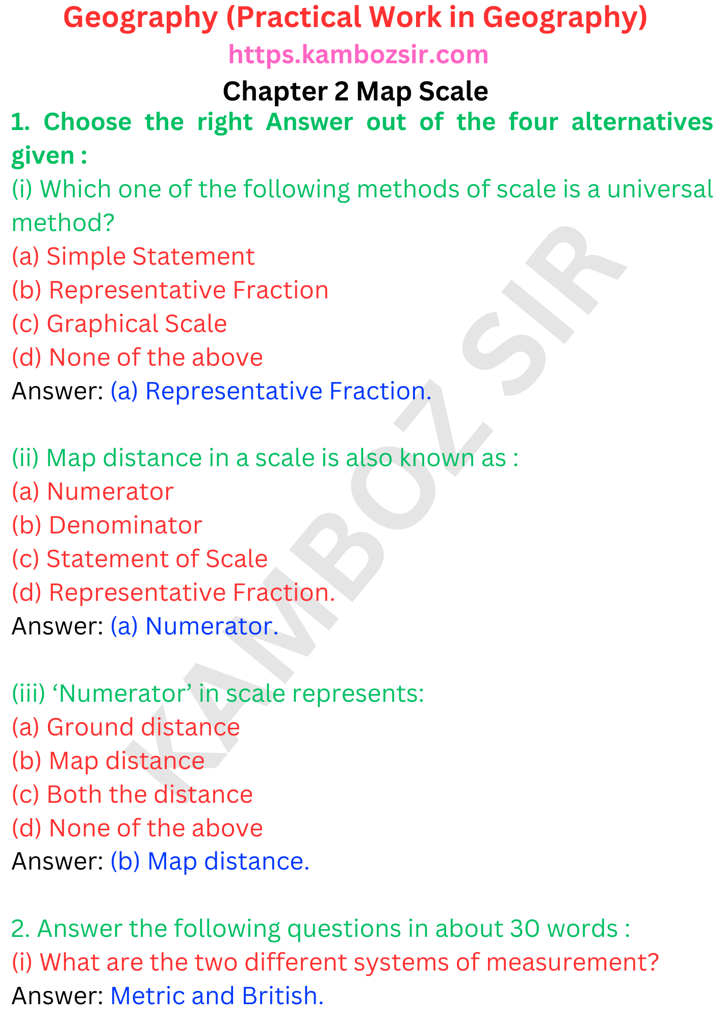 Class 11 Geography Chapter 2 Map Scale Solution Kamboz Sir   151 3 