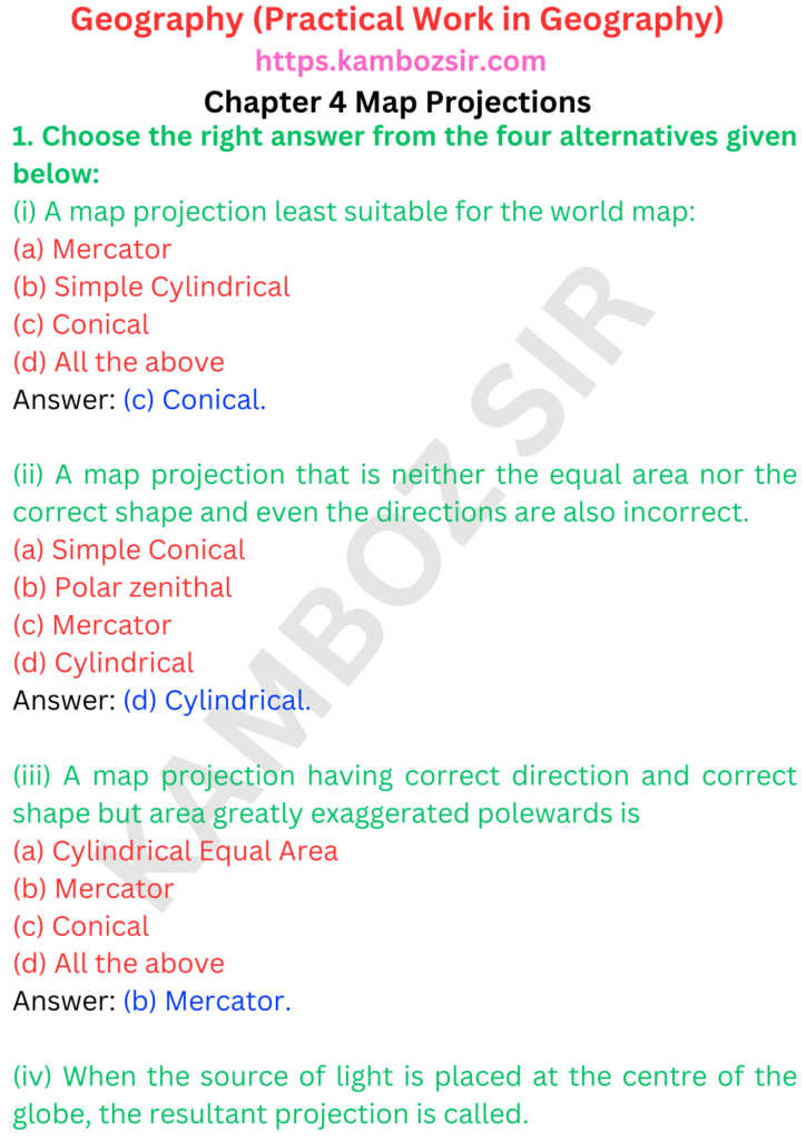Class 11 Geography Chapter 4 Map Projections Solution