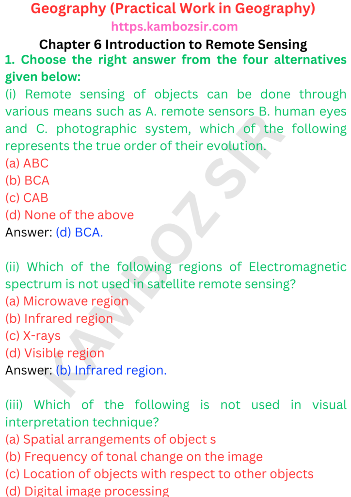 Class 11 Geography Chapter 6 Introduction to Remote Sensing Solution