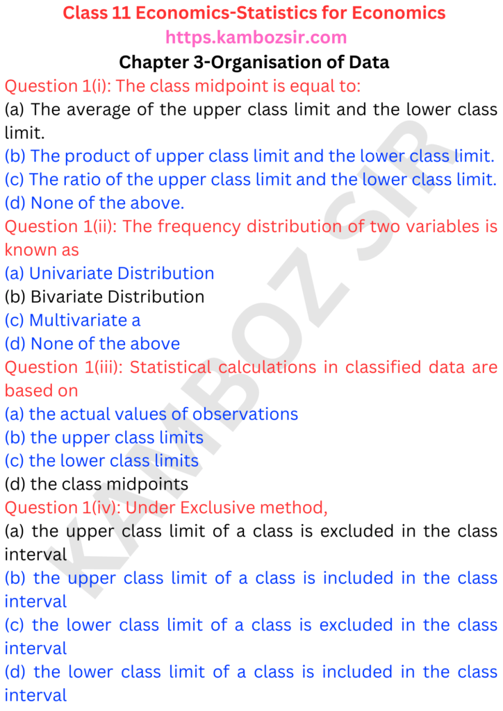 Class 11 Economics Chapter 3-Organisation of Data Solution