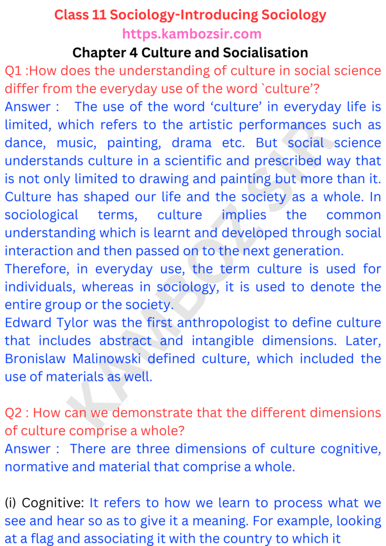 Class 11 Sociology Chapter 4 Culture and Socialisation Solution ...
