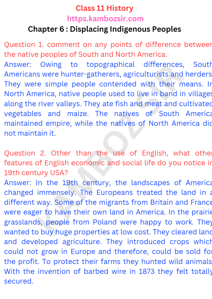 Class 11th History Chapter 6 Displacing Indigenous Peoples Solution
