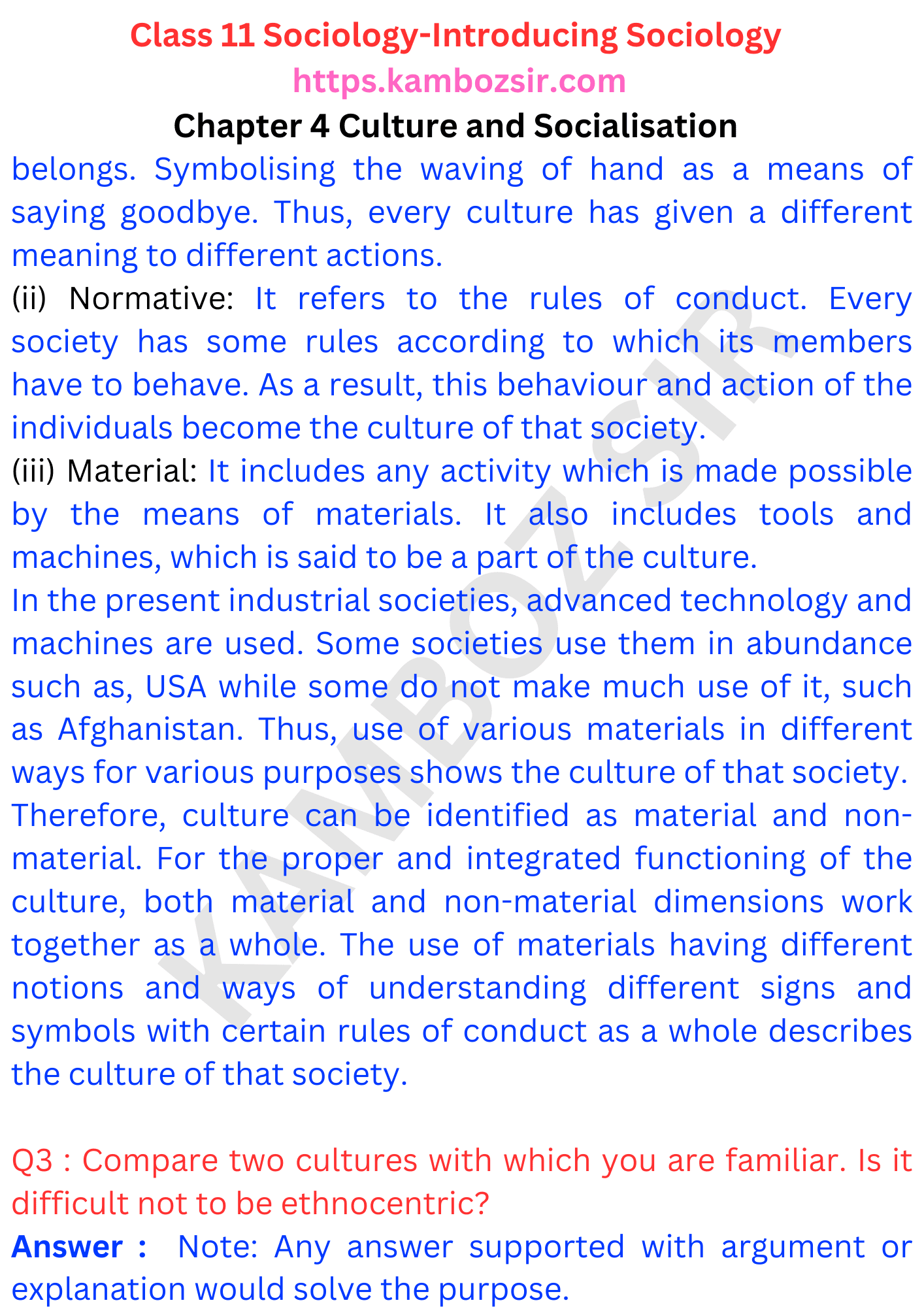 Class 11 Sociology Chapter 4 Culture and Socialisation Solution ...