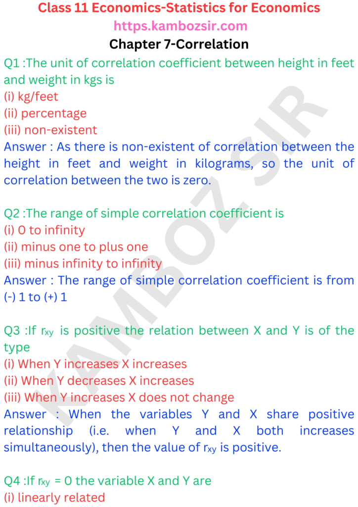 Class 11 Economics Chapter 7-Correlation Solution