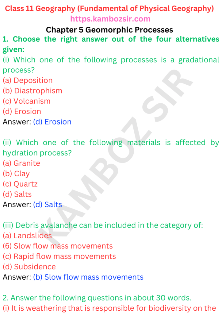 Class 11 Geography Chapter 5 Geomorphic Processes Solution